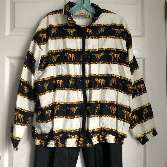 Vintage track suit size Medium SOLARE SPORTA Lion vs Tiger white black and gold - Picture 2 of 16